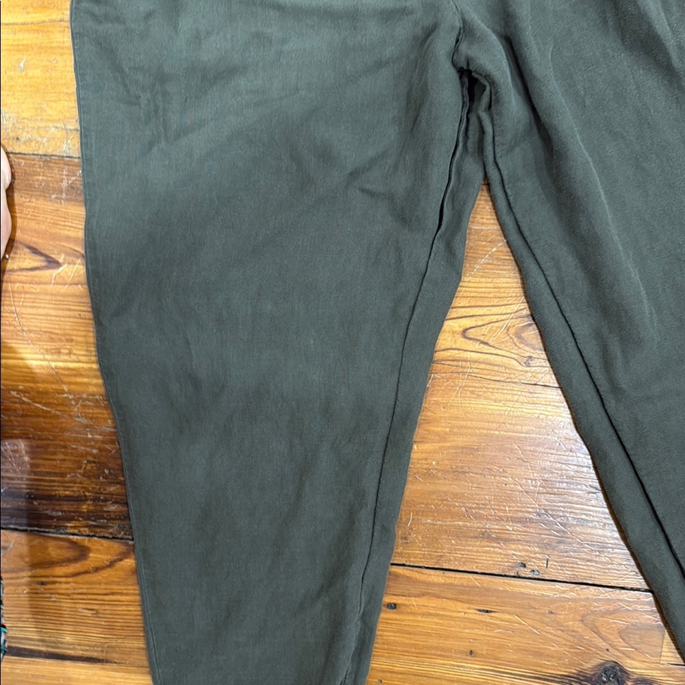 H & M Dark Green Linen Blend Elastic Waistband Lightweight Pants Size Medium - Picture 9 of 13